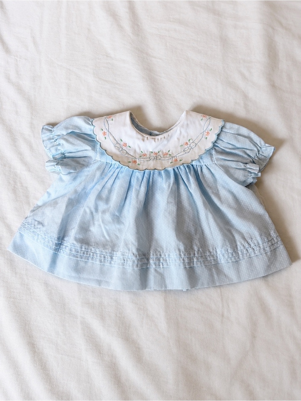 Vintage Baby Light Blue Floral Collar Top | Size 6–9 Months